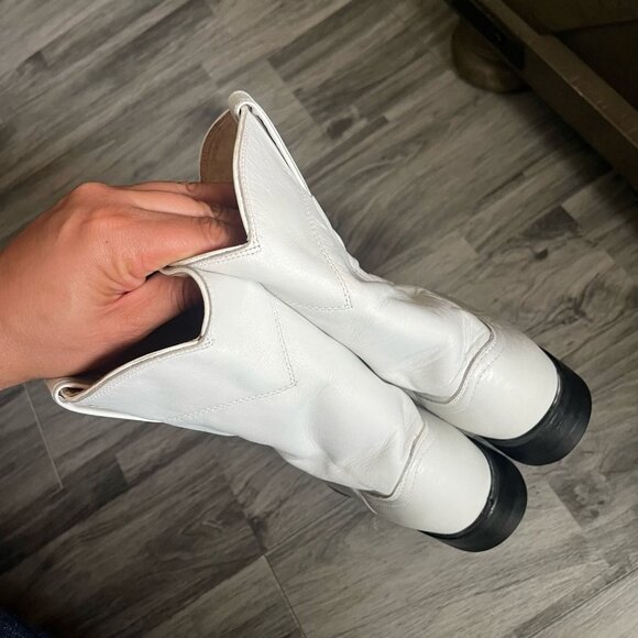 JUSTIN - WHITE LEATHER ROPPER BOOTS 7C MADE IN USA WESTERN - Picture 5 of 10